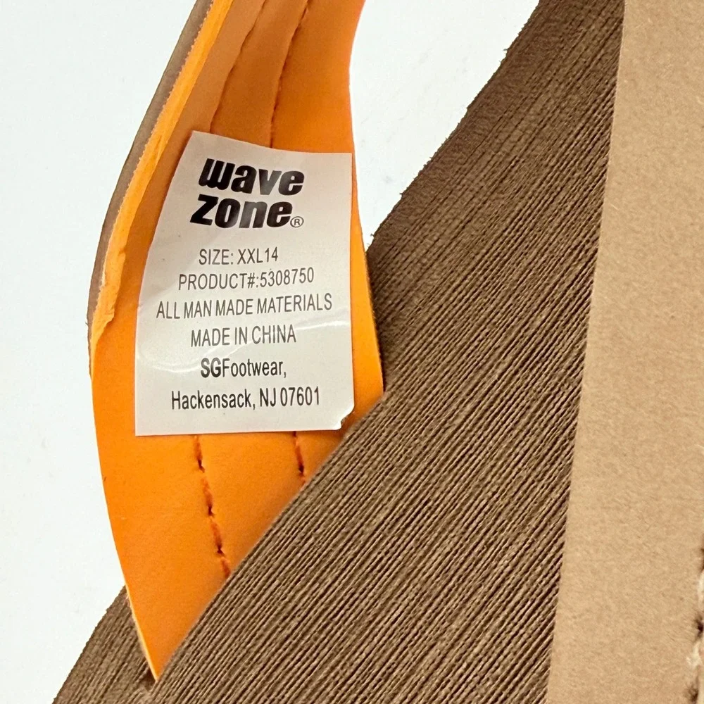 NEW Wave Zone Mens XXL 14 Flip Flops Brown Orange Beach Bum Thong Sandals Summer